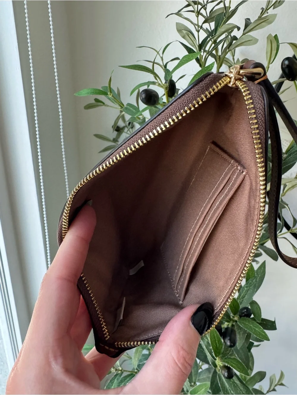 Coach Tan/Brown Large Corner Zip Wristlet In Signature Canvas